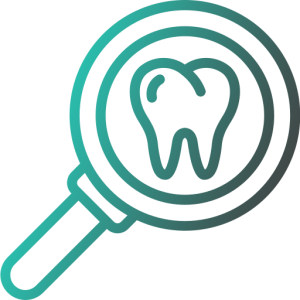 An icon of a tooth in a magnifying glass.
